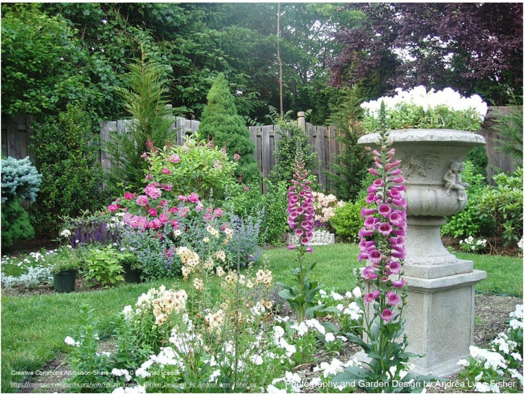 Photo of a lovely flower garden in the back yard. The homeowner got the perennials at the garden center