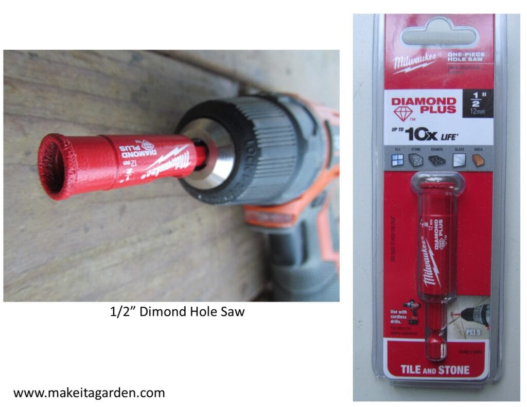 cordless drill with hole saw attached and hole saw in package at the store to show what type of drill tip is needed.